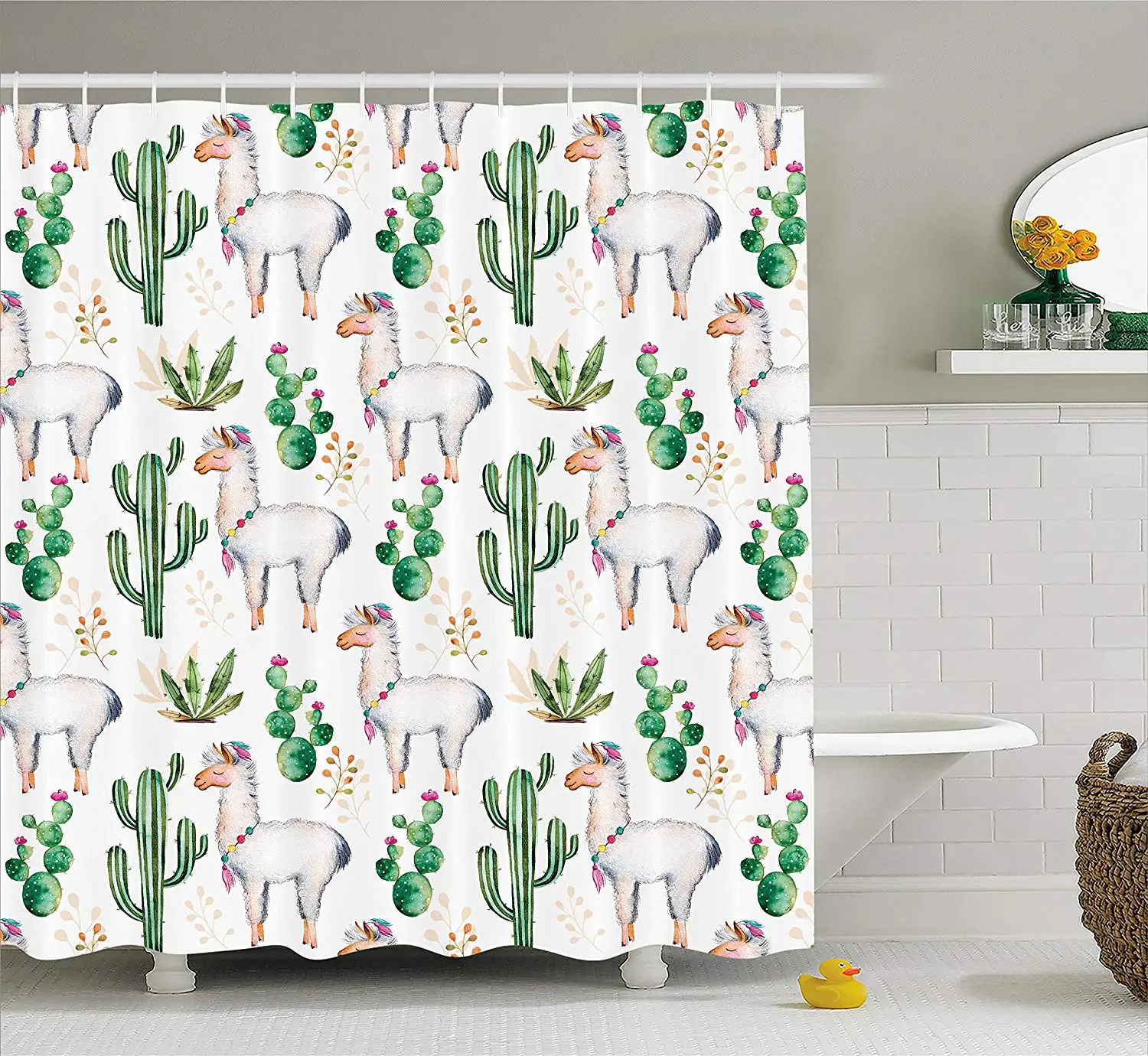 Cactus Shower Curtain Hot South Desert Plant Cactus Pattern with Camel