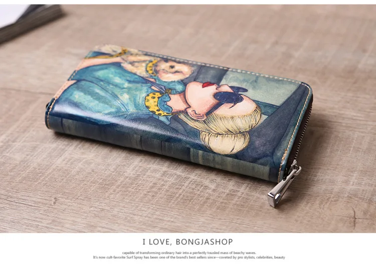 Lasen bag 2017 New lady long leather Chinese style pretty girls animal painting wallet creative painting personalized handbag (10)