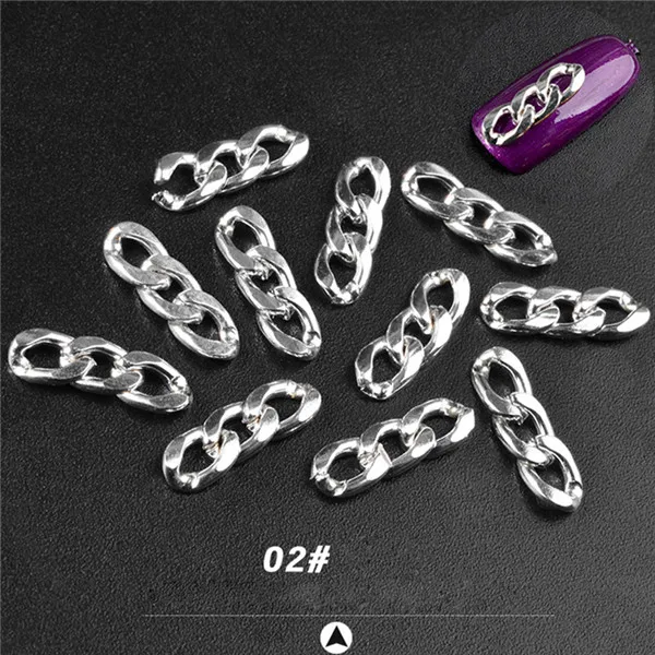 Born Queen металлические 3D украшения для ногтей золотые серебряные черные заклепки цепь с металлическими звеньями в стиле панк маникюр Дизайн ногтей бижутерия для декорирования - Цвет: Silver