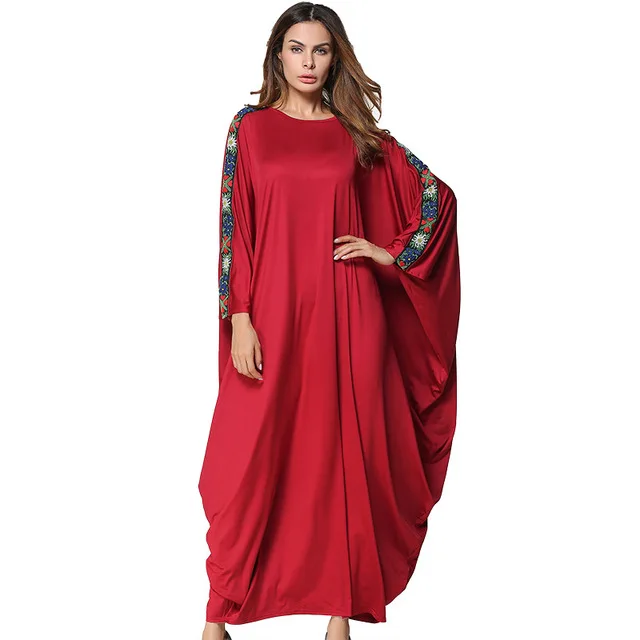 Новое мусульманское женское платье Caftan Abaya с вышивкой и рукавами летучая мышь