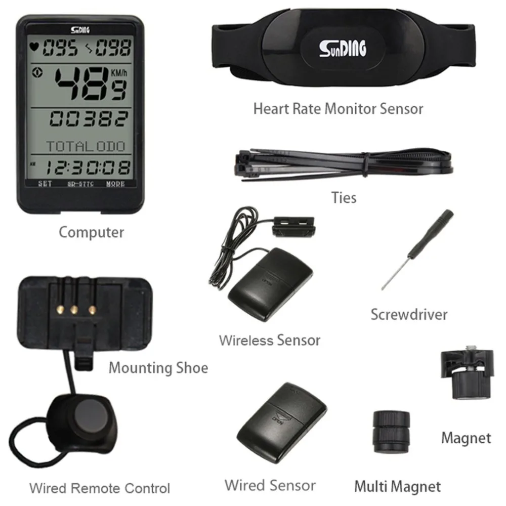 

Sunding SD 577C Bike Speedometer Wireless Heart Rate Cadence Monitor Stopwatch Bicycle Computer Cycling Odometer Accessories