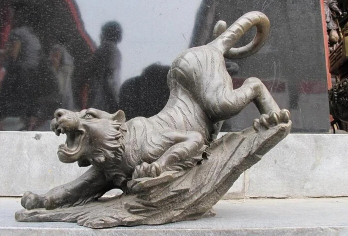 

wholesale factory 15"Huge China Classical Pure Bronze Copper feral Downhill Tiger art statue