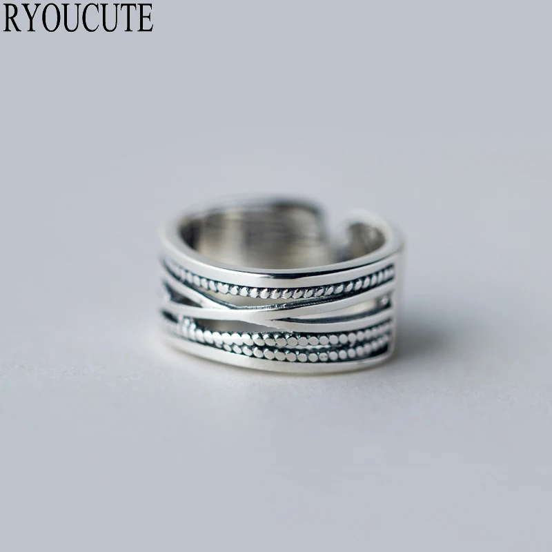 

RYOUCUTE Retro Exaggerated Personality 925 Sterling Silver Multilayer Big Rings for Women Large Antique Adjustable Finger Rings