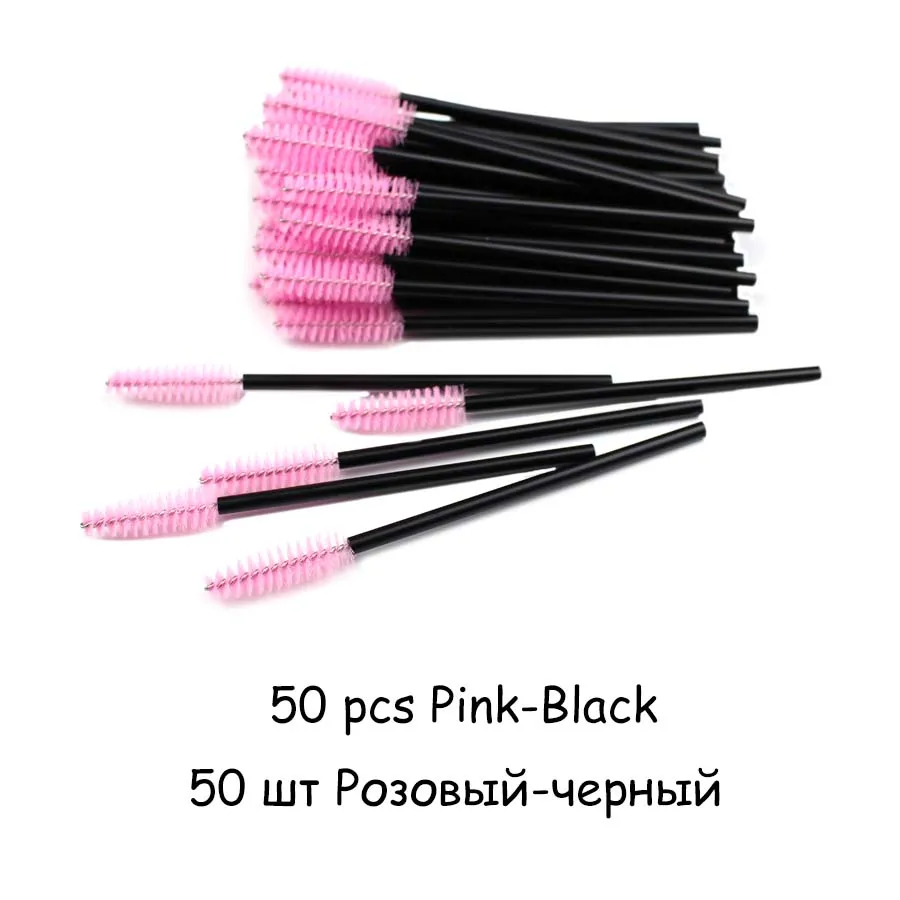 Макияж кисти 25/50 шт. удаления тушь для ресниц палочки Аппликатор для ресниц расческа Очищающая кистей для макияжа, ресниц для наращивания AILYRISS - Цвет: 50pcs Pink Black