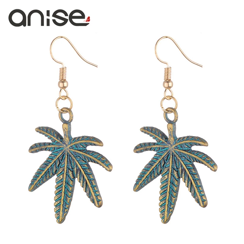 

Bohemia Geometric Charm Maple Leaf Dangle Earrings Vintage Bronze Color Metal Hemp Leaves Pendant Earring for Women Jewelry