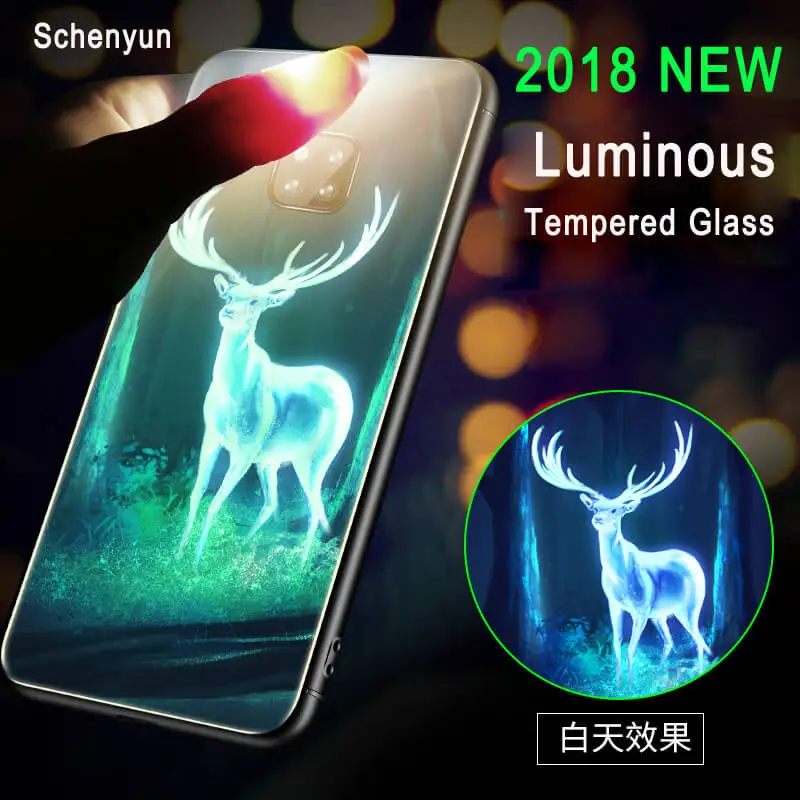 

Luminous Tempered Glass Phone Case For Huawei mate 10 20 pro Y9 2019 Coque Glass Back Cover Case For Huawei honor note10 8x Capa
