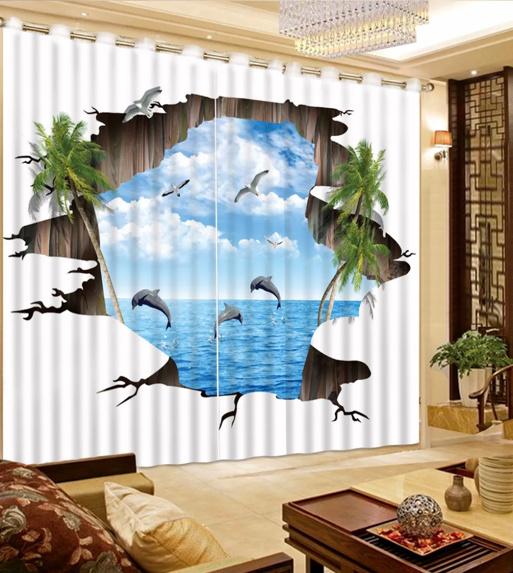 

3D Curtains dolphin nordic curtains for living room bedroom Simple european curtains
