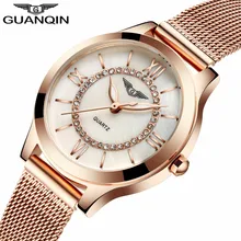 GUANQIN 2017 Girls Watches Gold Watch Girls Gown High Model Girls’s Style Stainless Bracelet Quartz Watch Relogio Feminino A