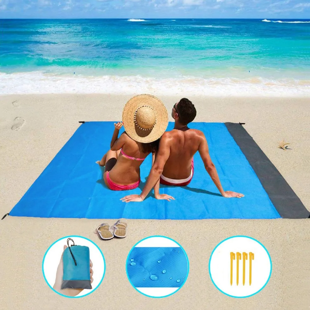 2*2 м Карманный пляжный коврик палатка для пикника постельные принадлежности складное одеяло для кемпинга безпесочный водонепроницаемый Пляжный коврик одеяло OutdoPicnic коврик