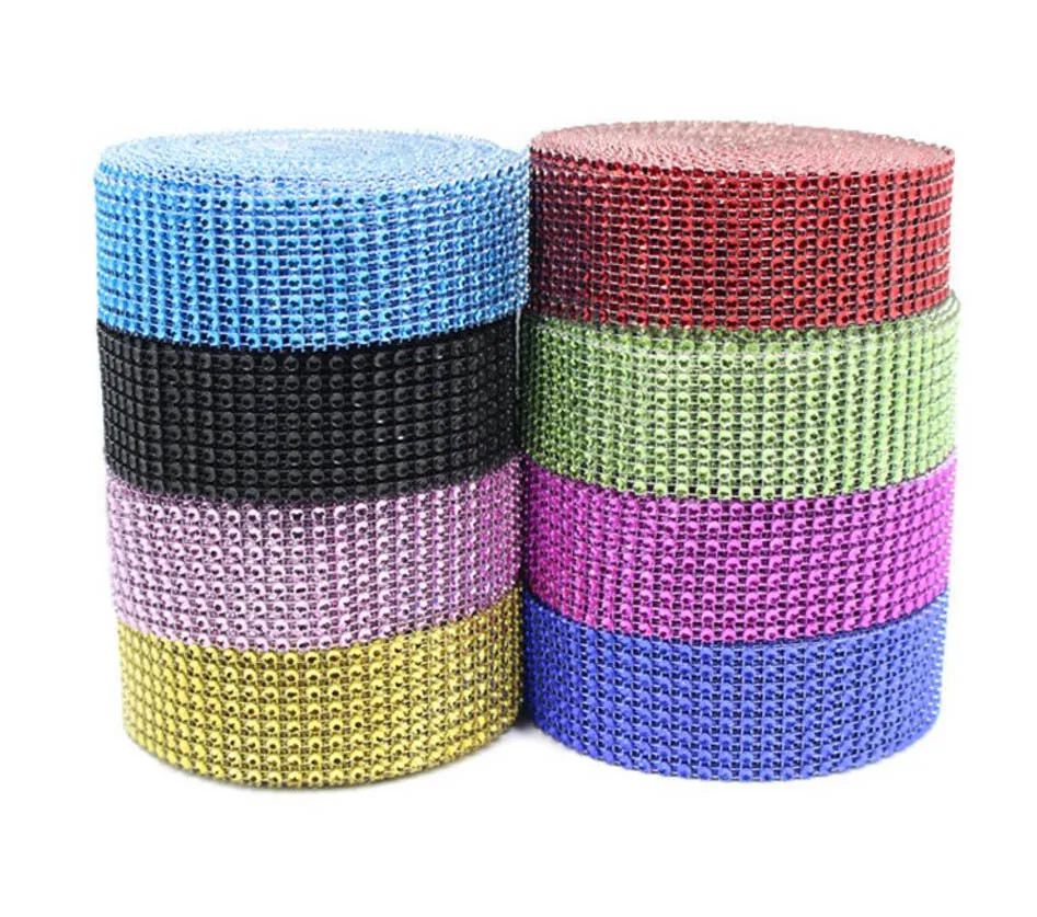 DIAMOND MESH WRAP ROLL SPARKLE RHINESTONE Crystal Platinum Ribbon 10 Yards 8 rows 4cm Width
