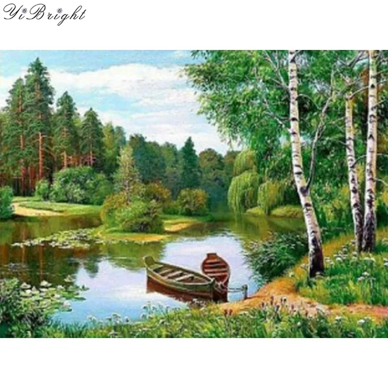 DIY diamond painting landscape handmade full diamond embroidery lake forest 5d square diamond mosaic full paste pattern Beads
