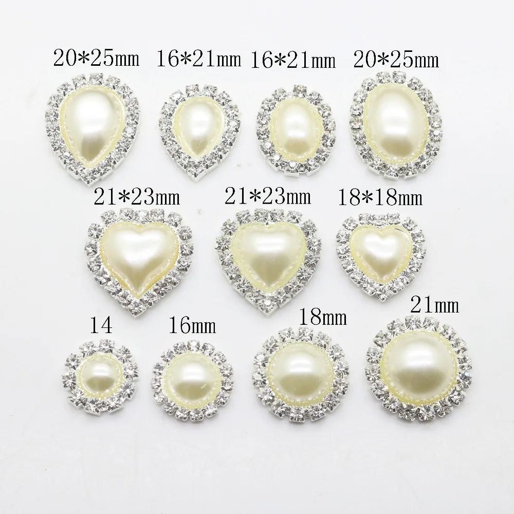 

YWXINXI Hot 10PCS Ivory Pearl Diamond Button Metal Wedding Invitation Decorative Button DIY Craft Decoration Material