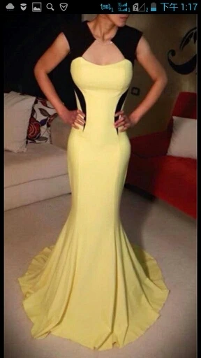 

Article 2015 sexy mermaid yellow black evening dress