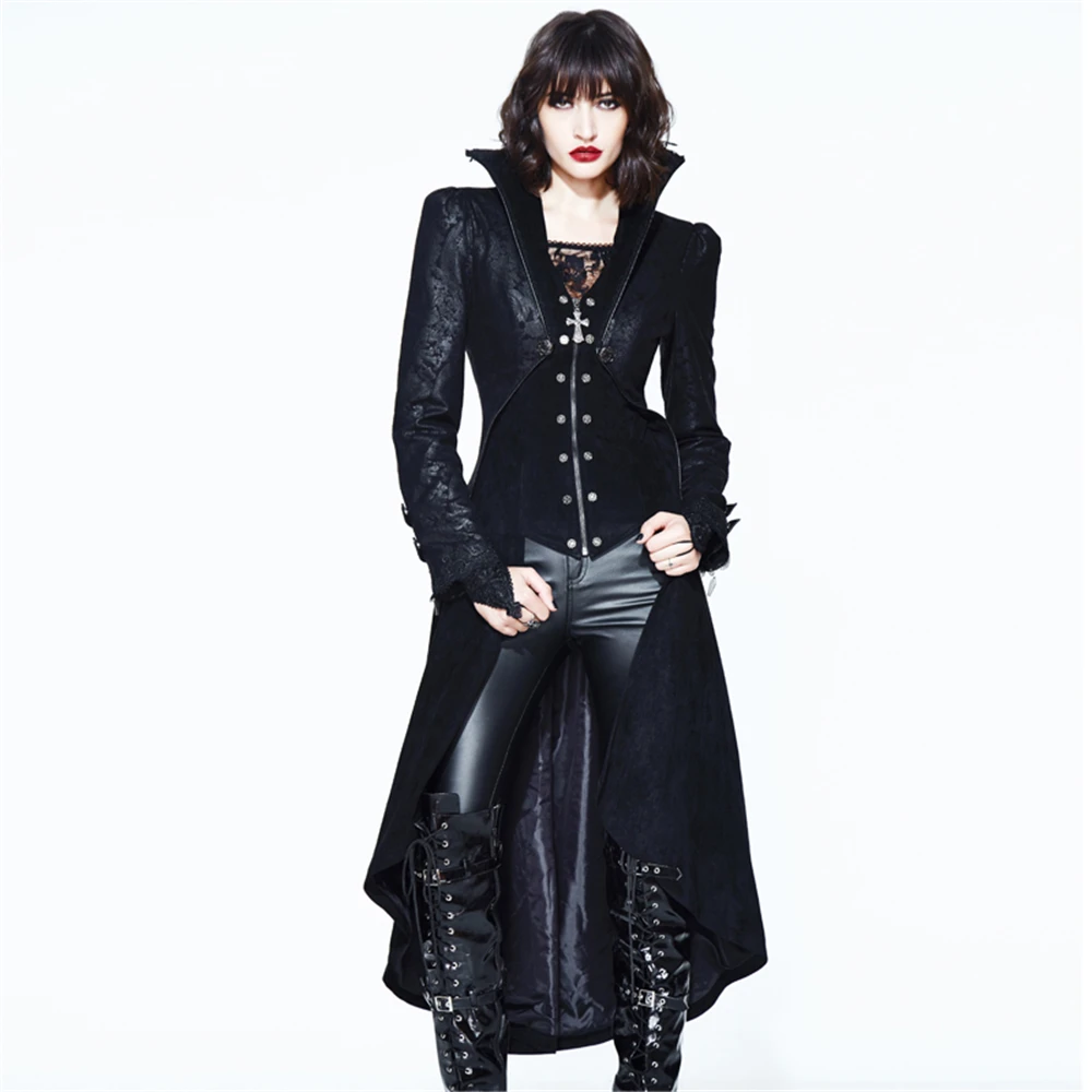 

Punk Women's Winter Long Jacket Raincoat Gothic Sexy Long Sleeve Windbreaker Coats Halloween Costume