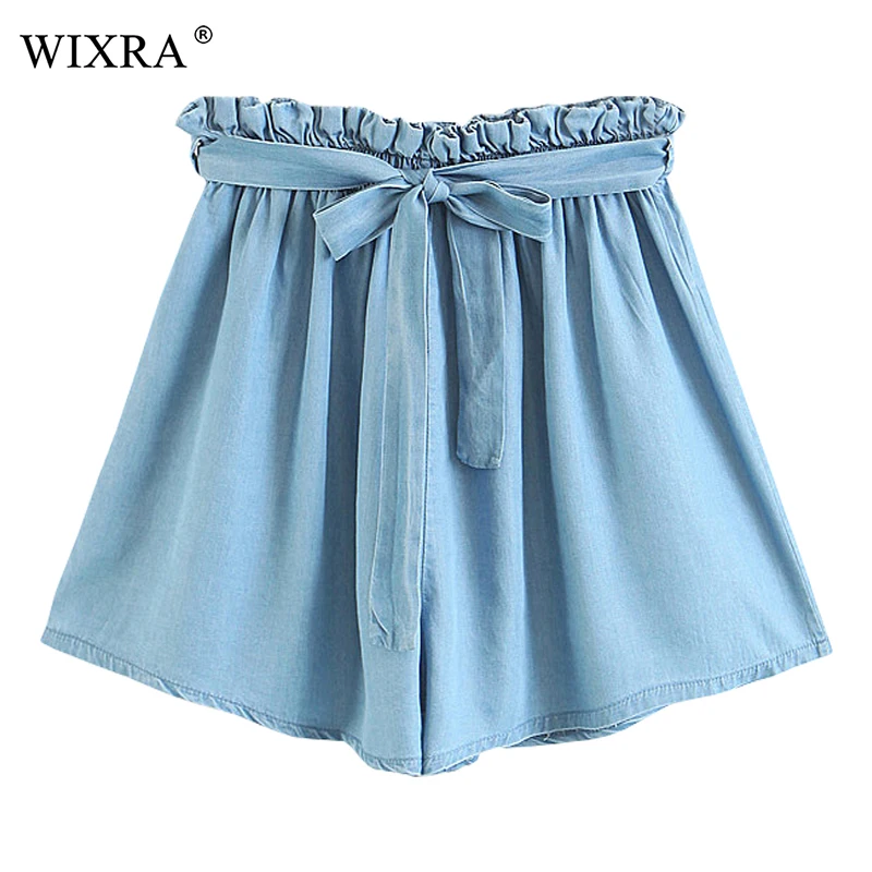 

Wixra Basic Denim Shorts For Women 2018 Summer New Branded Trendy Short Pants High Waist Loose Jeans Shorts With Bow