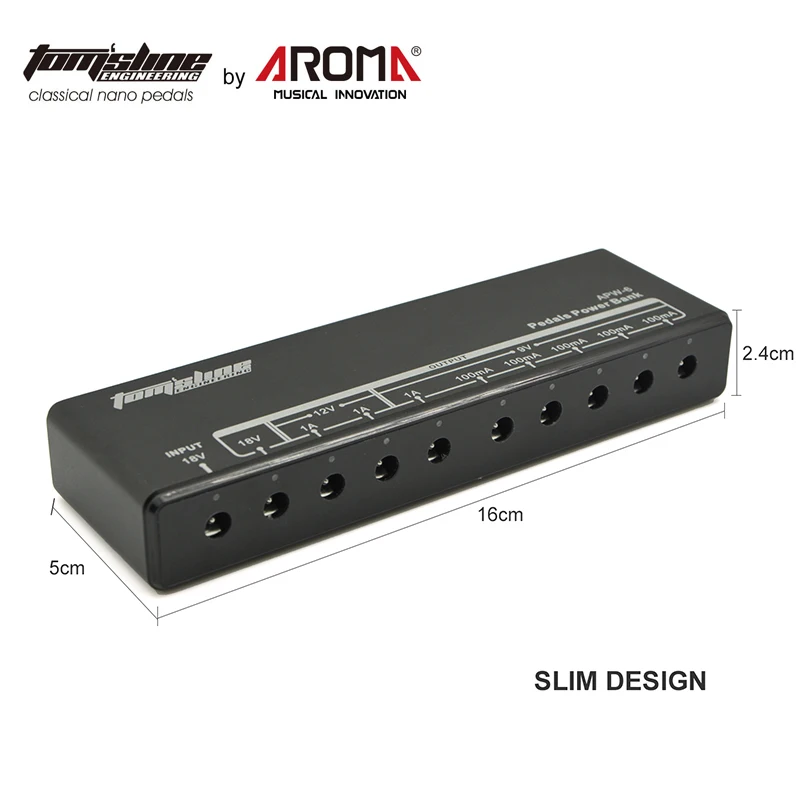 

Aroma Guitar Effect Pedals Board Power Supply 9 Isolated Outputs 9V/12V/18V 7 Cables 1 Reverse Polarity 1 Daisy Voltage Protect