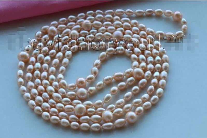 

******** Longest 65" Genuine Natural 8mm Pink Rice Pearl necklace #f1866!