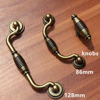 

128mm retro style bronze solid drop ring kitchen cabinet dresser door handle antique brass drawer shoe cabinet tv cabinet knob