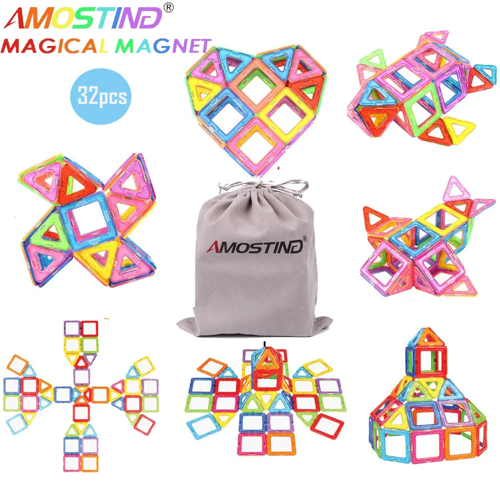 Amosting 32pcs Magnetic Building Blocks Model Building Toys Brick 3D DIY magnetic Blocks for 