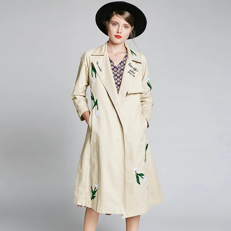 Réglable Femmes Down kaki Une Automne Broderie See Longue 2018 Coton Nouvelles Turn Lâche 100 Tranchée Col Manteaux Ligne Chart fYFSqxn