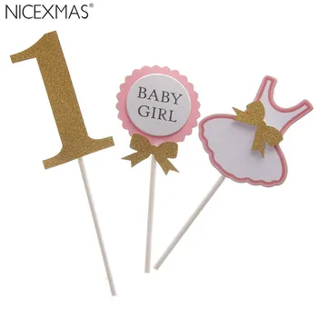 

Cute First Birthday Cupcake Toppers 1st Girl Baby Kids For Party Decorations Gold Glitter Topper