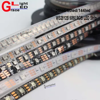 

WS2812B 5050 RGB LED Strip 5M 150 300 Leds 144 30LED/M Individual Addressable 5V