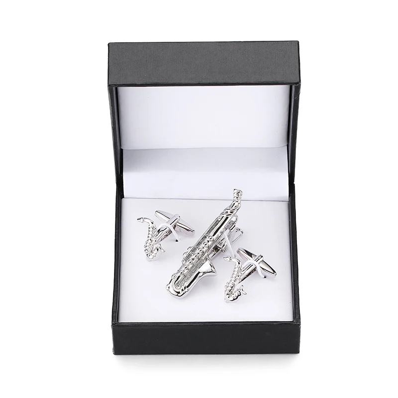 

The high-end brand men's suits Sax Silvery Cufflinks tie clip design style fashion boutique gift set