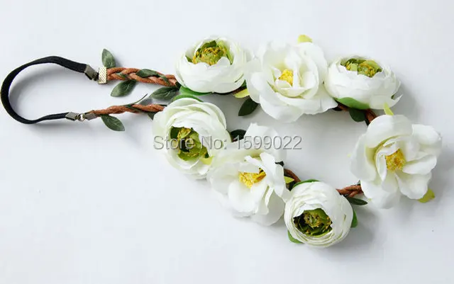 DFFH1023 (4) wedding bridal bridesmaid bride camelia elastic stretch flower girls buds crown halo headwear headdress floral hairband ladies hair wreath band garland bands for women hairband