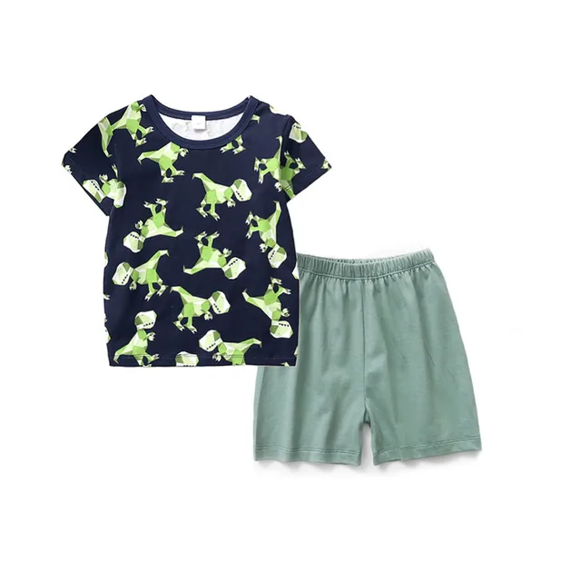 Toddler Baby Boy Cartoon  Dinosaur Print Tops T-Shirt Solid Shorts Outfits Sleepwears Kid Clothes 2019 Erkek Cocuk Kiyafetler