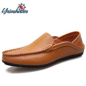 

YEINSHAARS Men's Genuine Leather Loafer Shoes Mens Sneakers Casual Comfortable Mocassin Flats Boat Shoes Plus Sizes 37-47