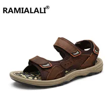 Мужские сандалии из натуральной кожи летние полые дышащие Мужская обувь нескользящие Повседневное на открытом воздухе пляжные сандалии