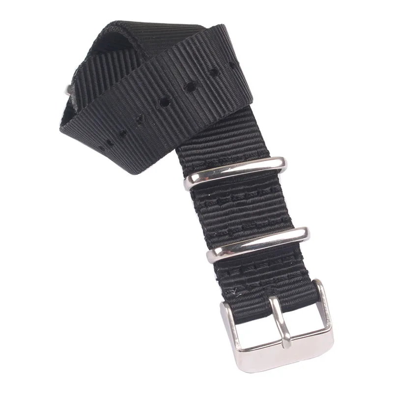Durable Solid Color Nylon Watchband with Stainless Steel Buckle - Brown, Red, Black Strap Options