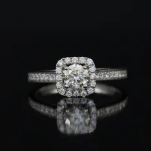 LASAMERO 0.503CT IJ/SI круглая огранка Halo подушка кольцо с натуральным бриллиантом для женщин 18 к белое золото сертифицированное обручальное кольцо