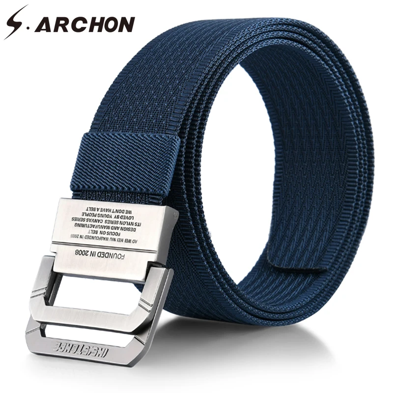 

S.ARCHON Military Style Thicken Canvas Belts Men Double Ring Metal Buckle Tactical Waist Belt Male Strap High Quality Belt 120CM