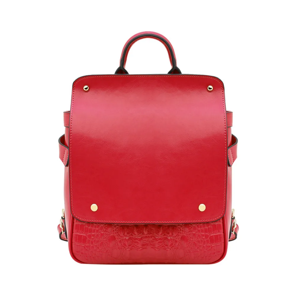 AIKEWEILI New Korean Crocodile Embossed Genuine Leather Female Back Bag Fashion Beautiful Portable Bag Small Single