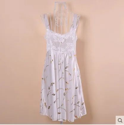 Ночная рубашка, женская летняя элегантная Роскошная фиолетовая шелковая ночная рубашка, сексуальное ночное платье для девочек, женская ночная рубашка, ночная рубашка - Цвет: 85031 White