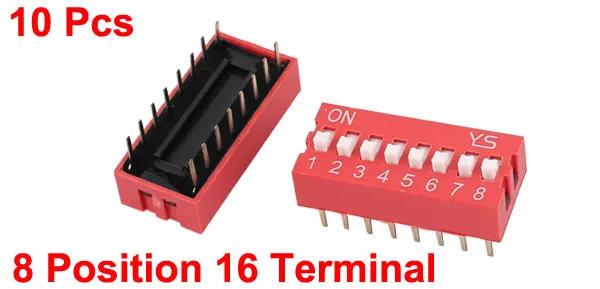 10 Pcs DIP Switch 2 Row 16 Terminals 8 Positions Sliding Switch 2.54mm Pitch