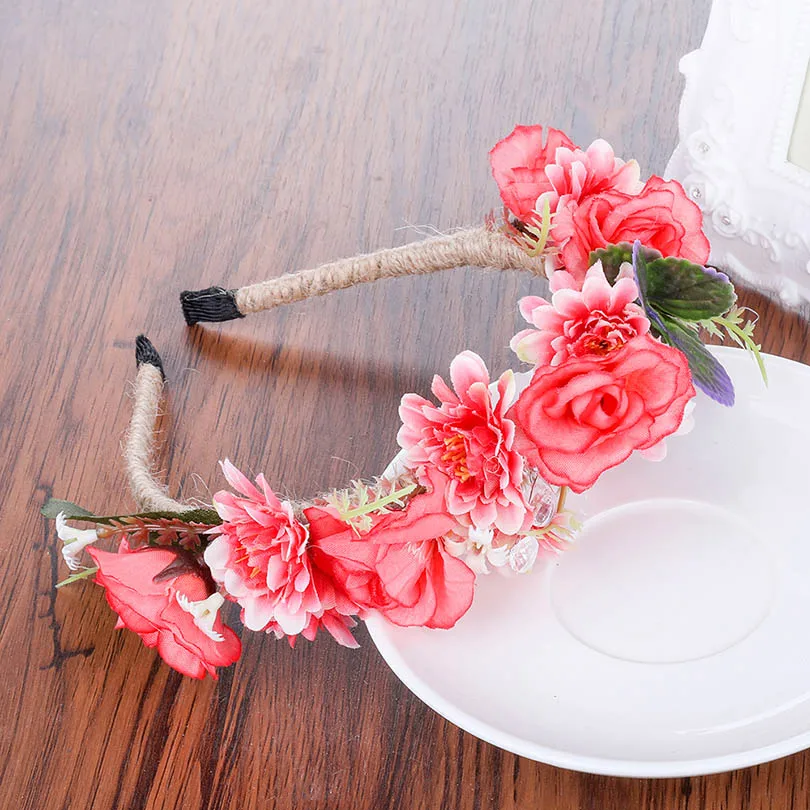 Haimeikang модные шелковые цветочные аксессуары для волос для девочек свадебные тканевые Цветочные короны повязка на голову розовые романтические повязки на голову для невесты - Цвет: 6