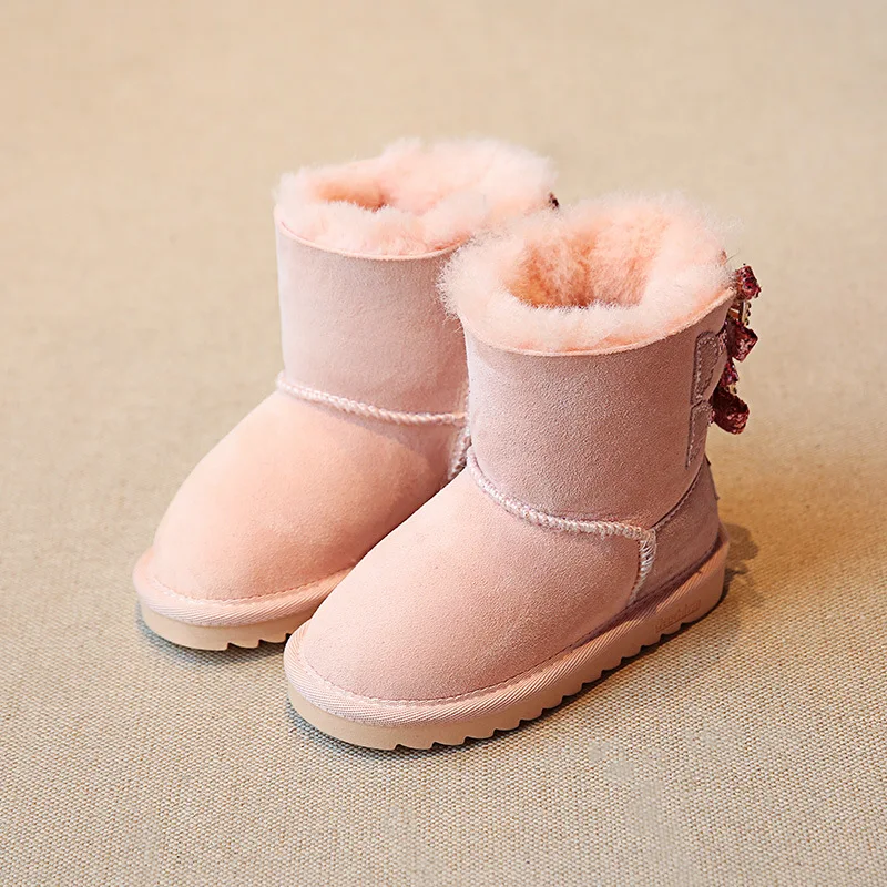 

2019 New Real Fur Leather Girls Snow Boots Baby Girl Fashion Boots Winter Children's Shoes EU 26-30