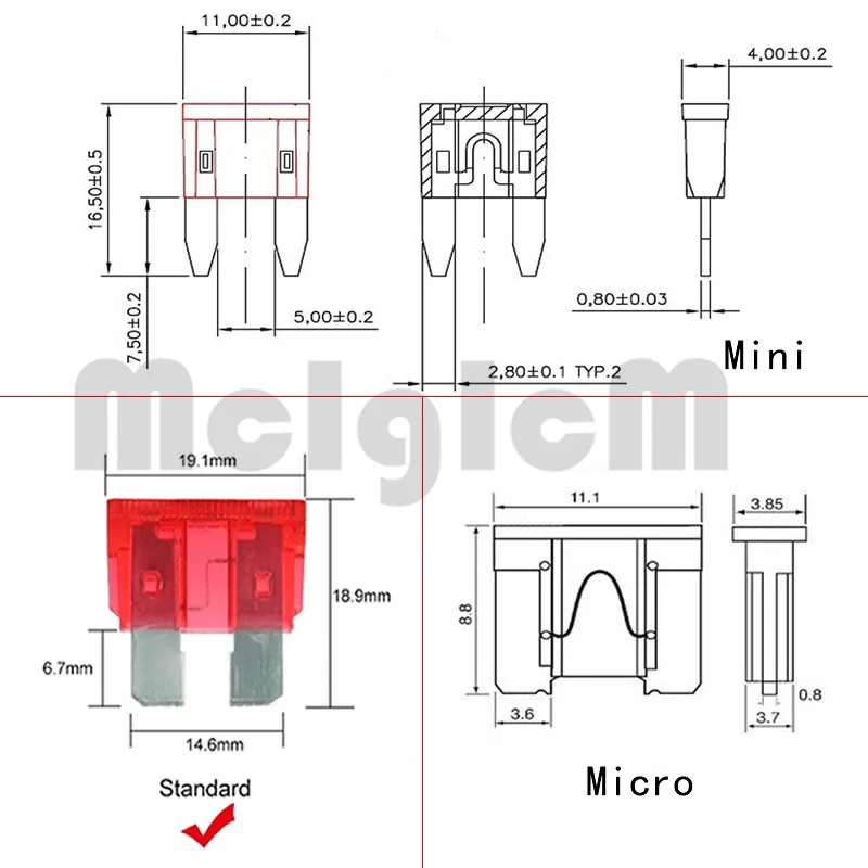 Fusible Mini Micro estándar/medio Fusible hoja 2A 3A 5A 7.5A 10A 15A 20A 25A 30A 35A para fusible electrónico para vehículo