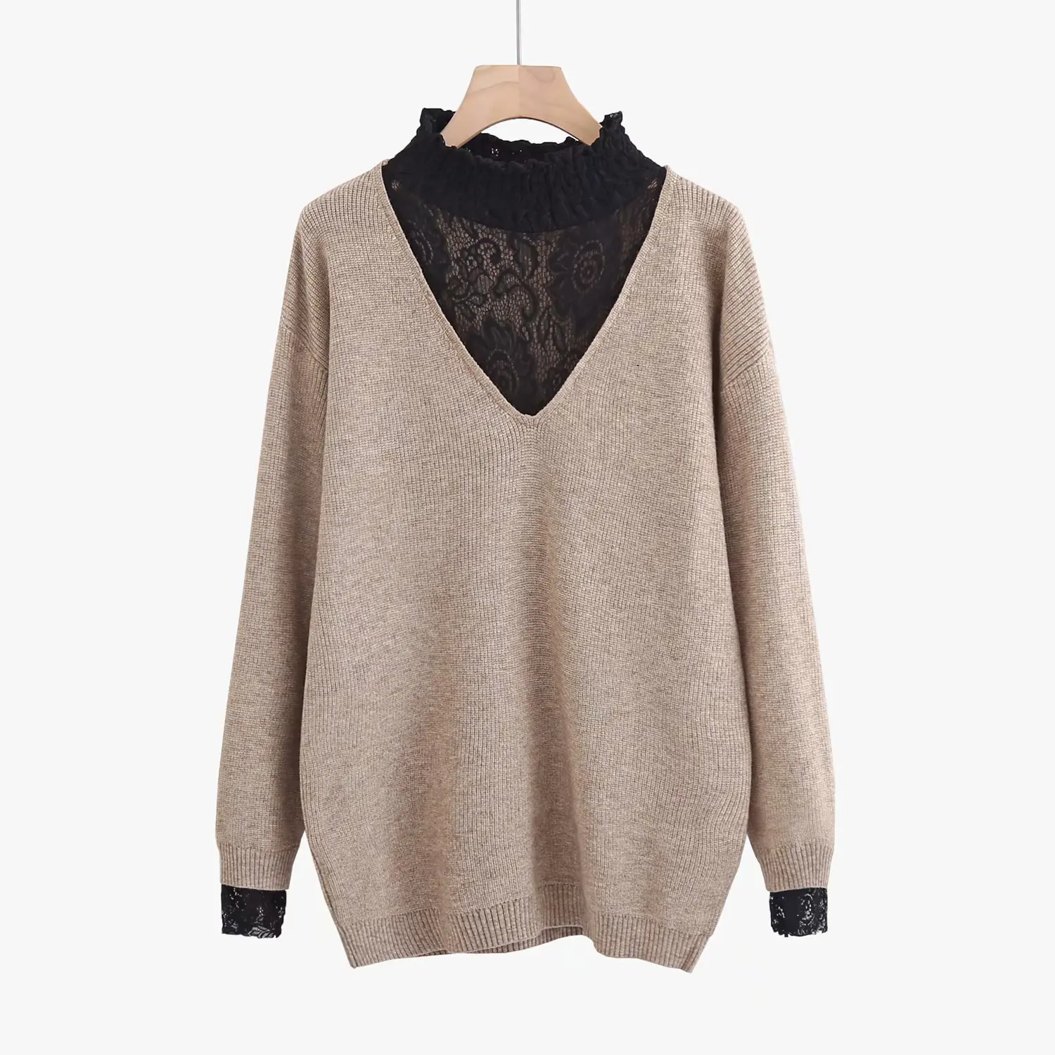 

2019 Autumn Women Sweater Loose Casual Lace Sweater And Pullover Kintted Sweater Solid Long Sleeve Plus Size Women Clothing