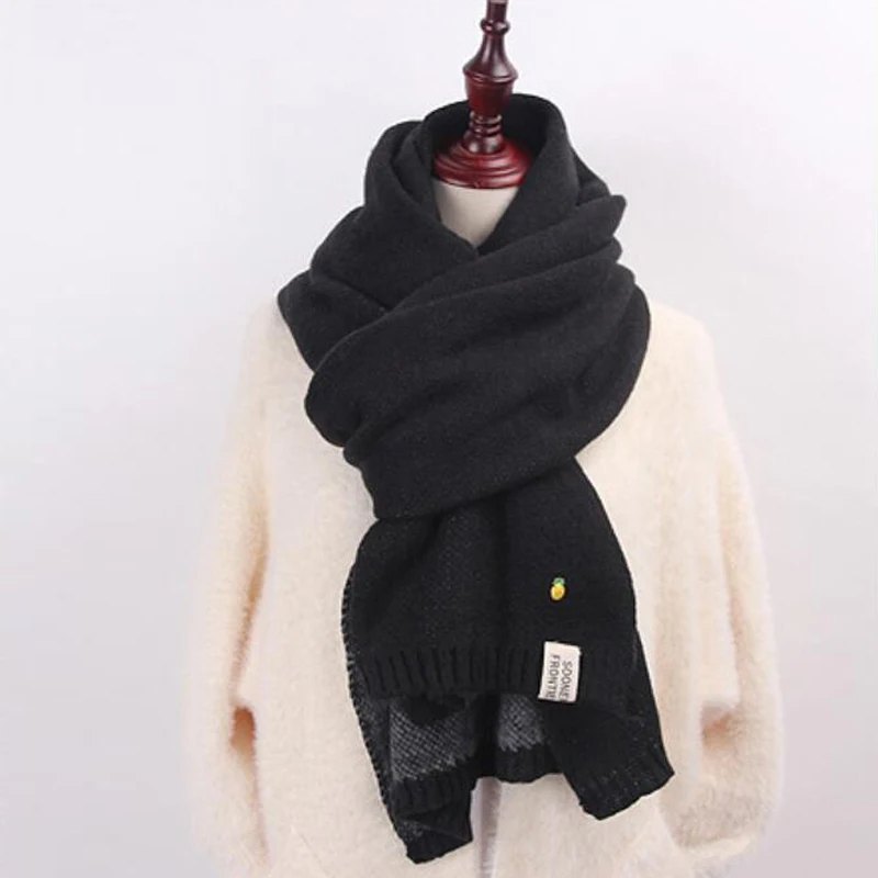 Женские шарфы вязаный теплый зимний шарф женский модный шейный мягкий шарф из кашемира пашмины платок femme bufanda - Цвет: black