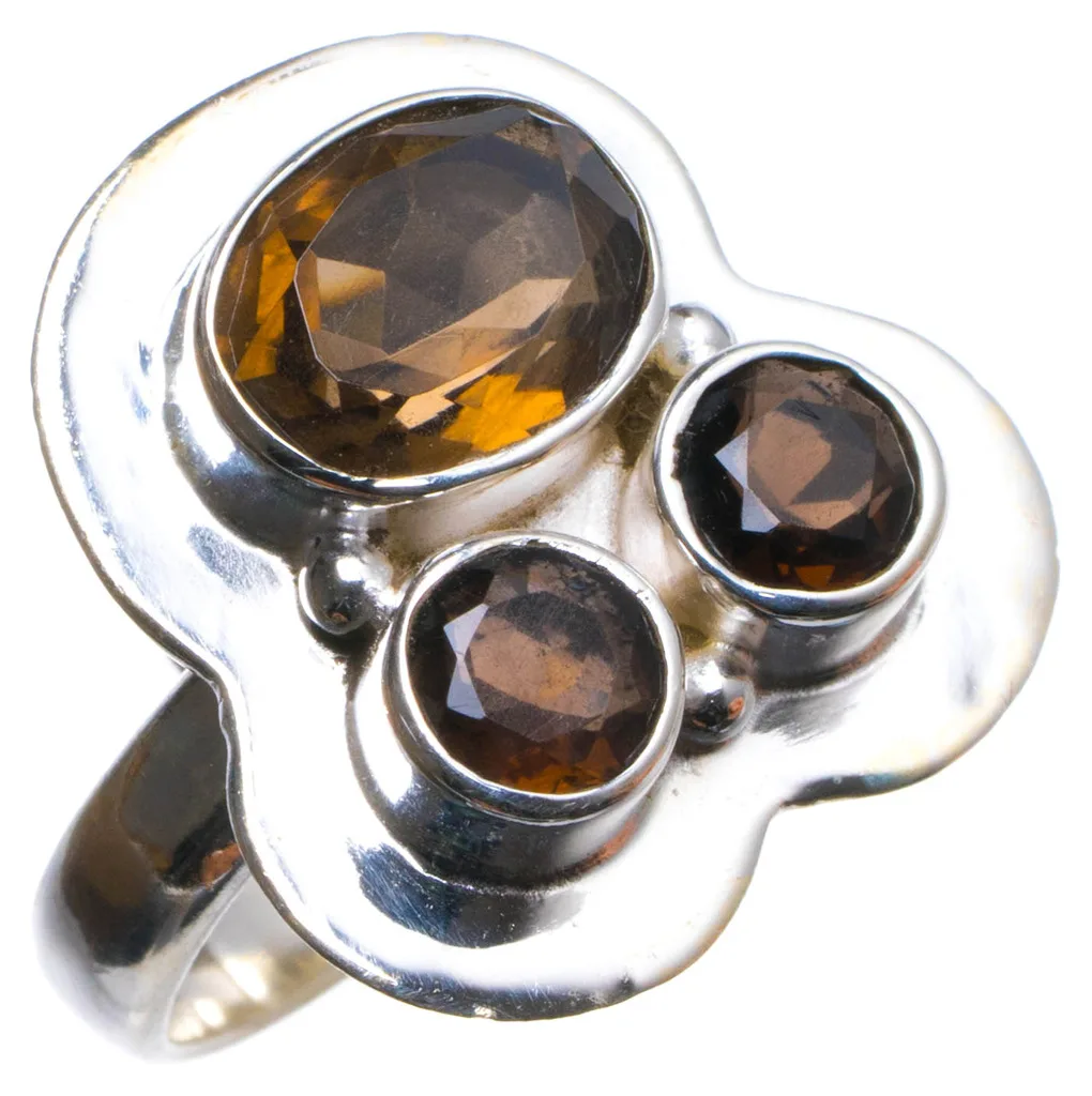 

Natural Smoky Quartz Handmade Unique 925 Sterling Silver Ring, US size 6.75 X2207
