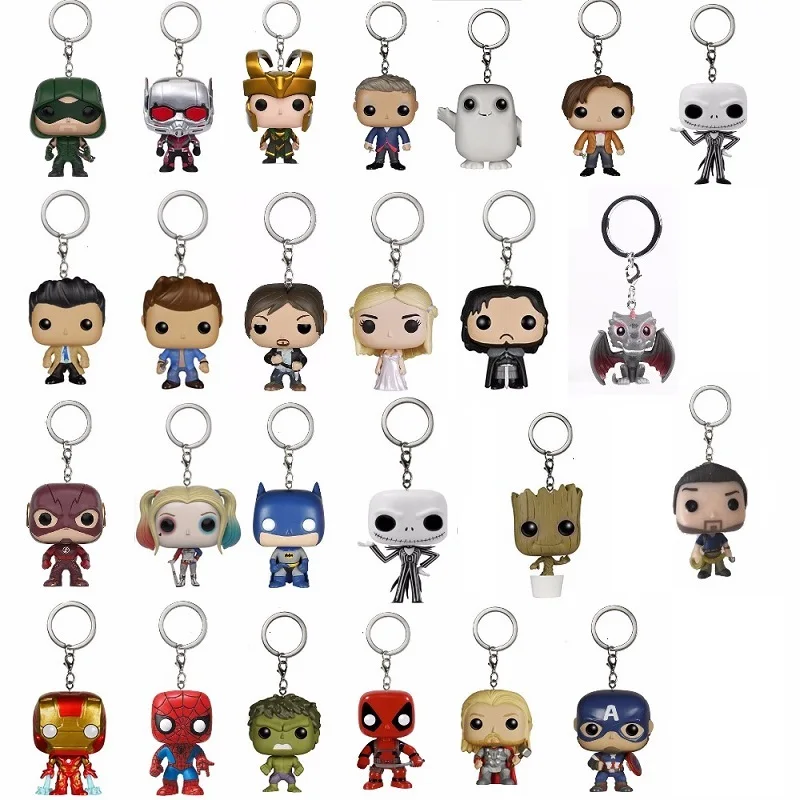 

Harri Potter Action Figure Keychain Game Of Thrones Batman Superman Ironman Thanos Tree man Spiderman Toy Gift With Retail Box