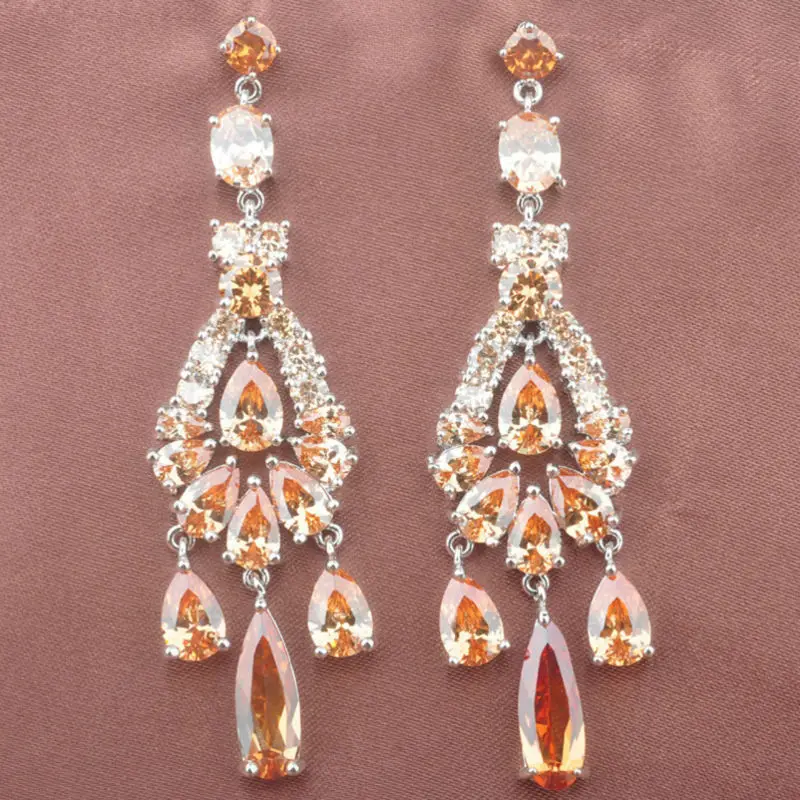 

Noble Design Brown Cubic Zirconia For Women Drop Earrings Silver Jewelry Free Shipping LS002