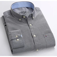 Новинка, Мужская однотонная оксфордская рубашка с длинным рукавом, цветная рубашка с левым нагрудным карманом, Повседневная рубашка на пуговицах