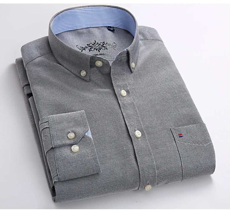 

2019 New Mens Long Sleeve Solid Oxford Dress Shirt Colors with Left Chest Pocket Casual Regular-fit Tops Button Down Shirts
