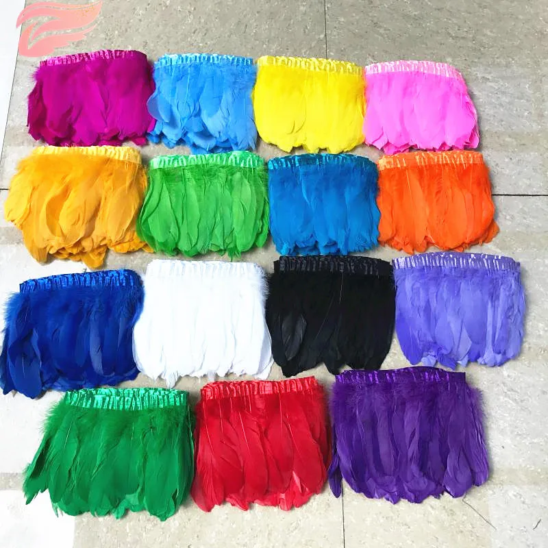 

new 17 kinds of color choices goose feather trim strip 1 meter/dyeing feather feather ribbon 14-20cm duck hair stripes