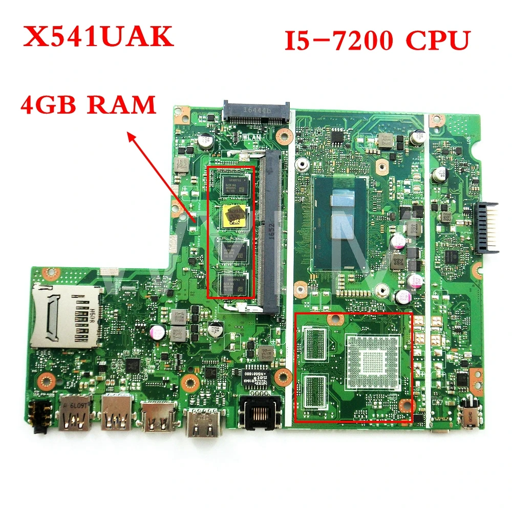  X541UAK With i5-7200CPU With 4GB memory mainboard REV2.0 For ASUS X541UVK X541UA laptop motherboard