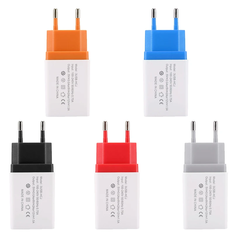 

3U Changing Tech 3 USB Phone Travel Charger Adapter EU US Plug Max 3.5A Output Fast Charger Fit For iphone Samsung Huawei Xiaomi